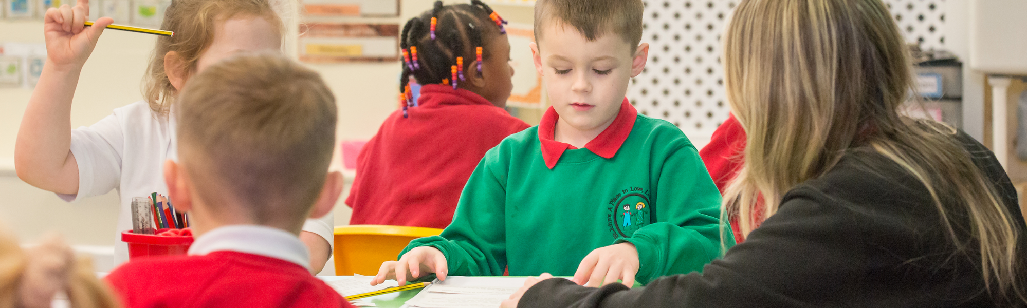 Pupils and teacher at St John's Church of England Primary School - staff page